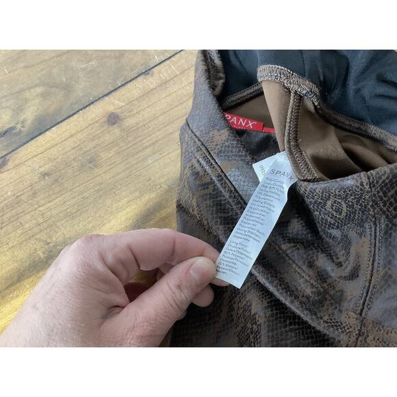 Spanx Leggings Womens Small Brown Faux Leather Snakeskin Print Casual Ladies - Picture 6 of 10